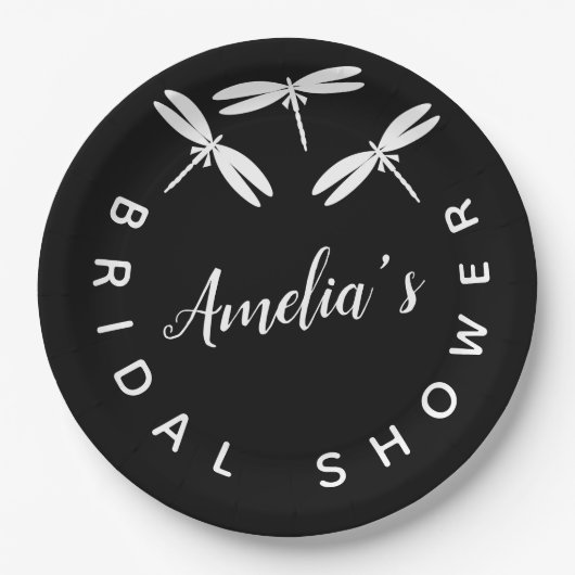 Cute Dragonflies Black Vrijgezellenfeest Papieren Bordje (Voorkant)