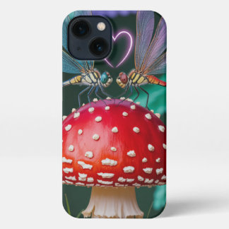 Cute Dragonflies on a Mushroom -  iPhone 13 Hoesje