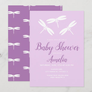 Cute Dragonflies Violet Baby shower Invitation Kaart