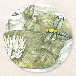 Cute Dragonfly en Lily Pad 4-inch ronde Onderzette Kartonnen Onderzetter