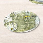 Cute Dragonfly en Lily Pad 4-inch ronde Onderzette Ronde Kartonnen Onderzetter (Gebogen)
