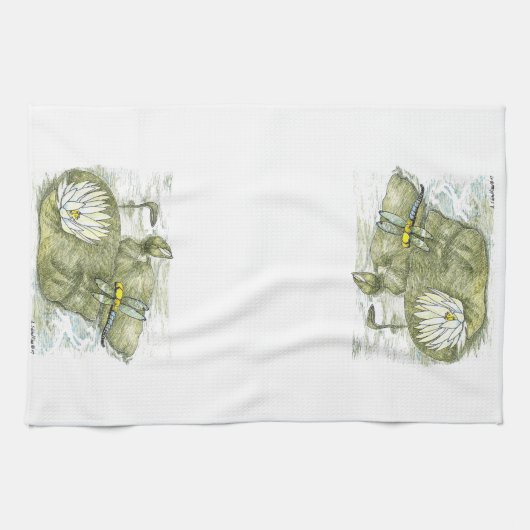 Cute Dragonfly & Lilly Pad Kitchen Cloth Theedoek (Horizontaal)