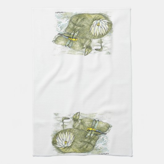 Cute Dragonfly & Lilly Pad Kitchen Cloth Theedoek (Verticaal)