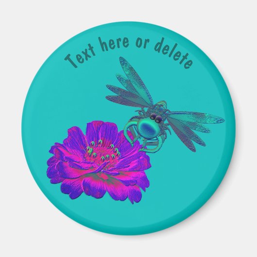 Cute Dragonfly On Flower Personalized Magneet (Voorkant)