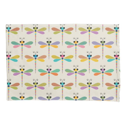 Cute Dragonfly Pattern on Cream Kussensloop (Voorkant)