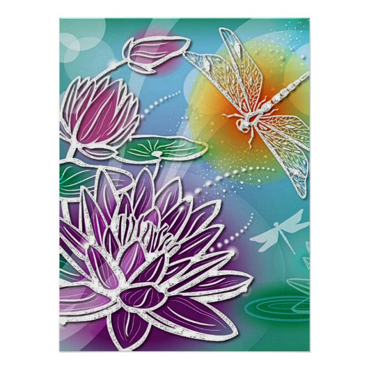 Cute Dragonfly  Summer Modern Floral Art Perfect Poster (Voorkant)