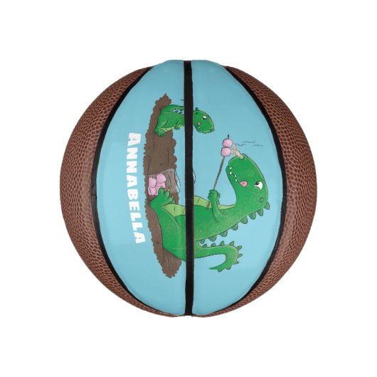 Cute dragons roasting marshmallows basketbal (Verticaal)