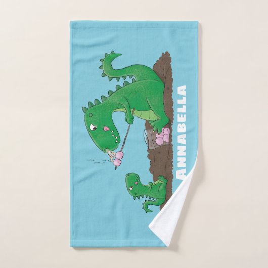 Cute dragons roasting marshmallows cartoon bad handdoek (Handdoek)