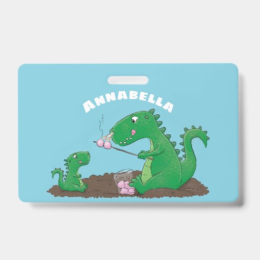 Cute dragons roasting marshmallows cartoon badge (Voorzijde)