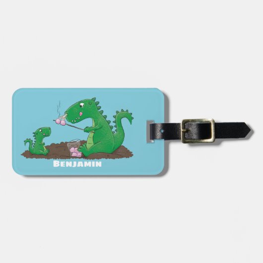 Cute dragons roasting marshmallows cartoon bagagelabel (Voorkant horizontaal)