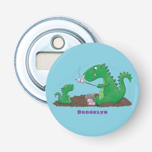 Cute dragons roasting marshmallows cartoon button flesopener (Voorkant)