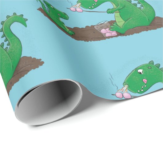 Cute dragons roasting marshmallows cartoon cadeaupapier (Rol Hoek)