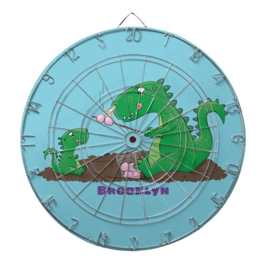 Cute dragons roasting marshmallows cartoon dartbord (Voorkant)