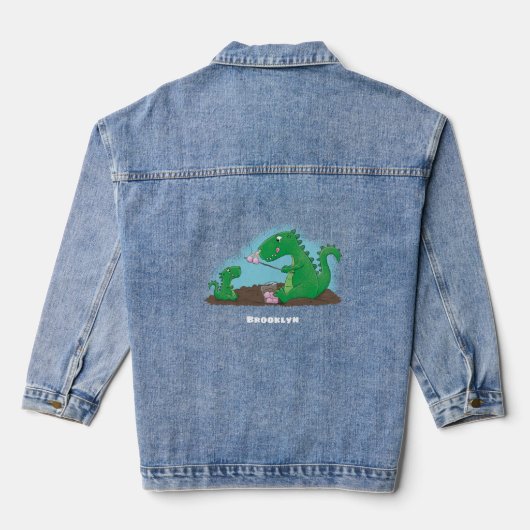 Cute dragons roasting marshmallows cartoon denim jacket (Achterkant)