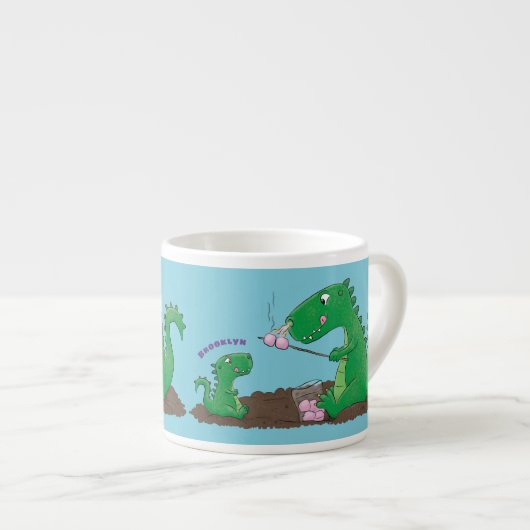 Cute dragons roasting marshmallows cartoon espresso kop (Voorkant rechts)