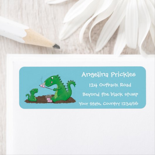 Cute dragons roasting marshmallows cartoon etiket (Insitu)