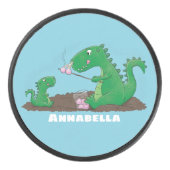 Cute dragons roasting marshmallows cartoon hockey puck (Voorkant)