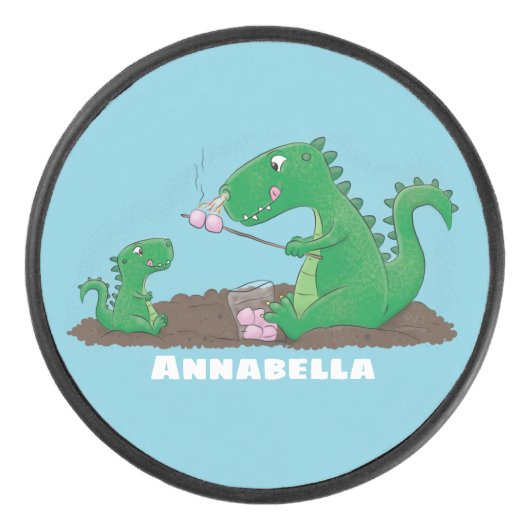 Cute dragons roasting marshmallows cartoon hockey puck (Voorkant)