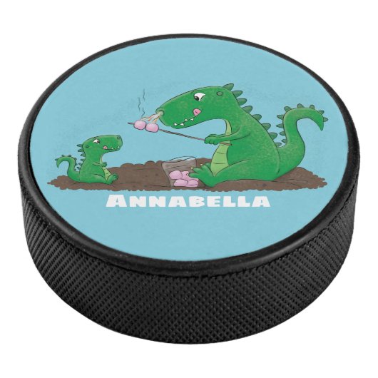 Cute dragons roasting marshmallows cartoon hockey puck (3/4)