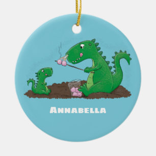 Cute dragons roasting marshmallows cartoon keramisch ornament