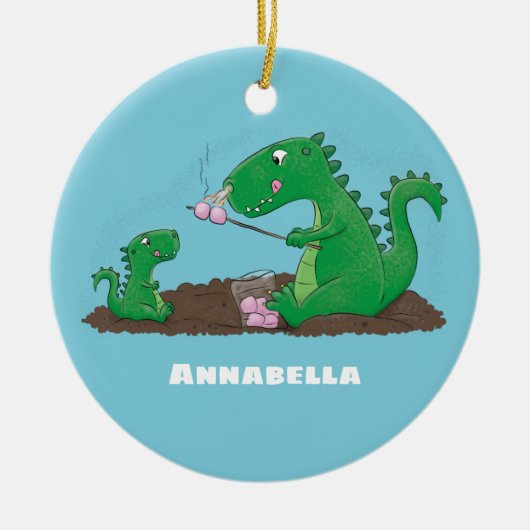 Cute dragons roasting marshmallows cartoon keramisch ornament (Voorkant)
