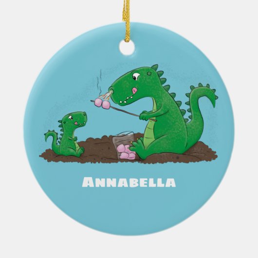 Cute dragons roasting marshmallows cartoon keramisch ornament (Achterkant)