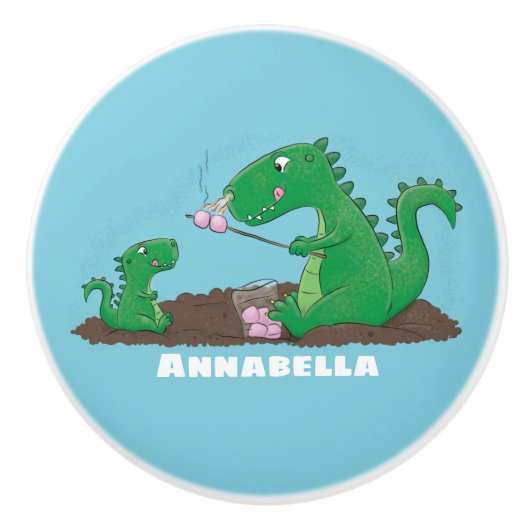Cute dragons roasting marshmallows cartoon keramische knop (Voorkant)