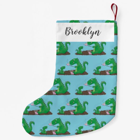 Cute dragons roasting marshmallows cartoon kleine kerstsok (Achterkant)