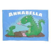 Cute dragons roasting marshmallows cartoon kussensloop (Voorkant)