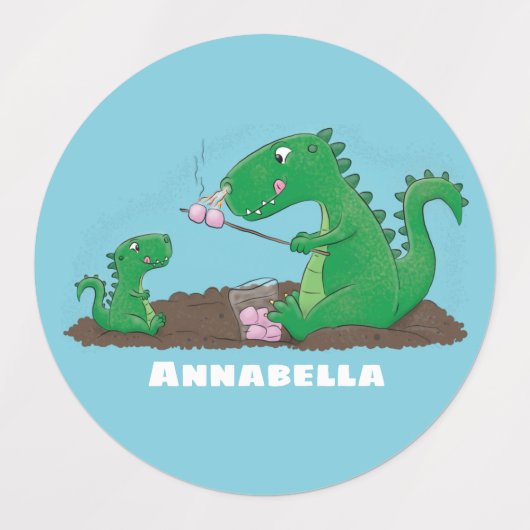 Cute dragons roasting marshmallows cartoon labels (Design 1)