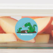 Cute dragons roasting marshmallows cartoon labels (Aangebracht)