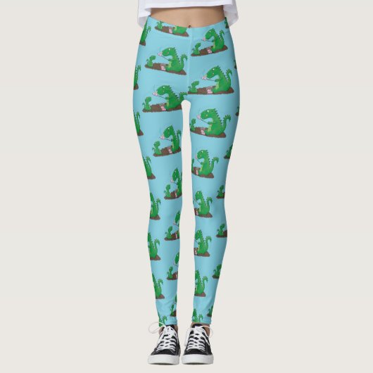 Cute dragons roasting marshmallows cartoon leggings (Voorkant)