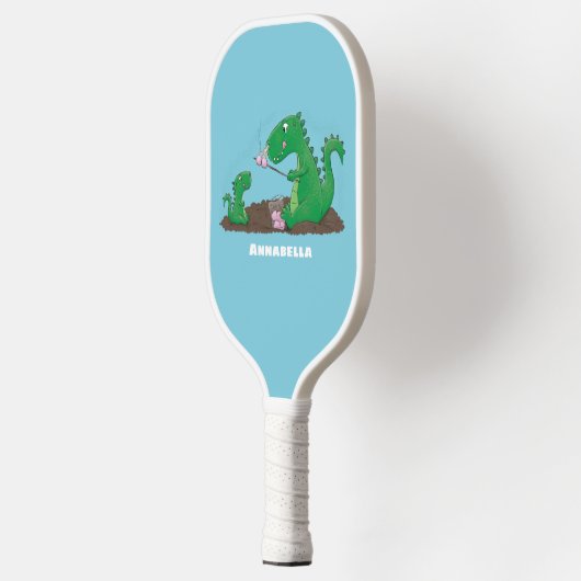 Cute dragons roasting marshmallows cartoon pickleball paddle (Links)