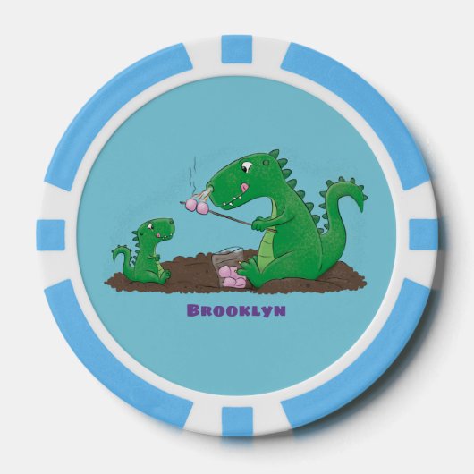 Cute dragons roasting marshmallows cartoon poker chips (Voorkant)
