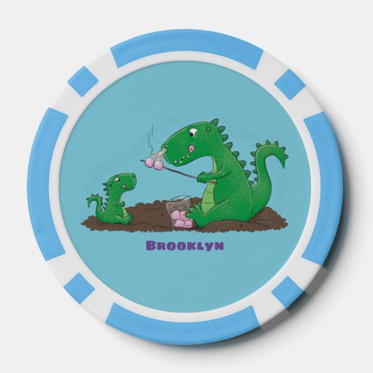 Cute dragons roasting marshmallows cartoon poker chips (Achterkant)