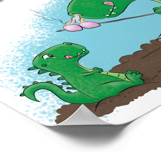 Cute dragons roasting marshmallows cartoon poster (Hoek)