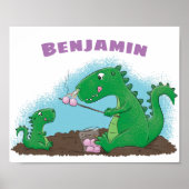 Cute dragons roasting marshmallows cartoon poster (Voorkant)