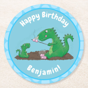 Cute dragons roasting marshmallows cartoon ronde kartonnen onderzetter