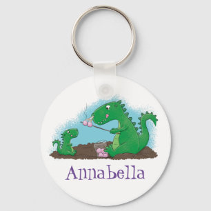 Cute dragons roasting marshmallows cartoon sleutelhanger