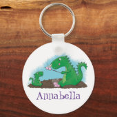 Cute dragons roasting marshmallows cartoon sleutelhanger (Voorkant)