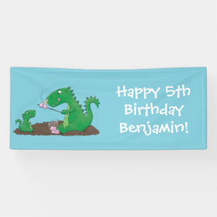 Cute dragons roasting marshmallows cartoon spandoek