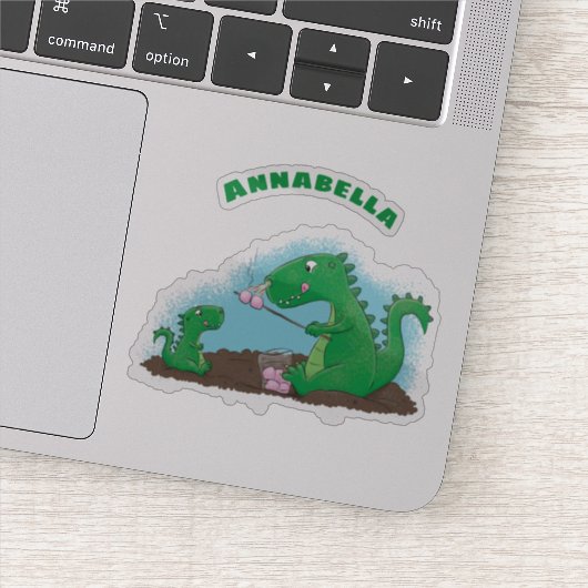 Cute dragons roasting marshmallows cartoon sticker (Detail)