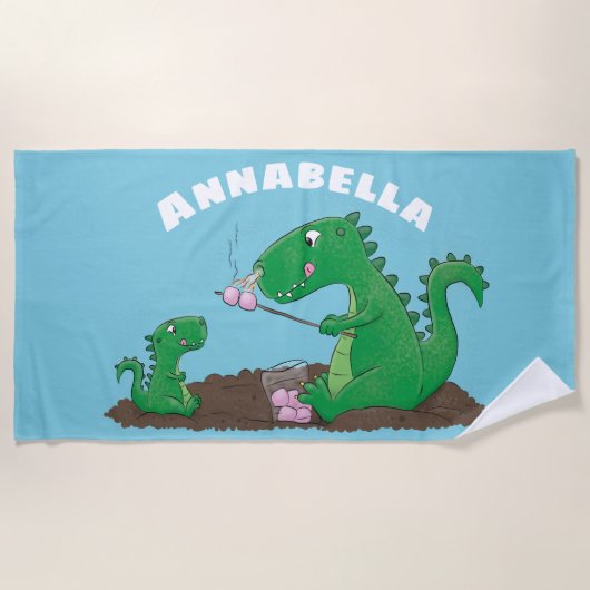 Cute dragons roasting marshmallows cartoon strandlaken (Voorkant)