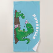Cute dragons roasting marshmallows cartoon strandlaken (Voorkant)