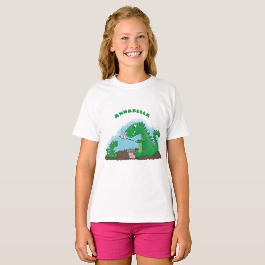 Cute dragons roasting marshmallows cartoon t-shirt (Voorkant volledig)