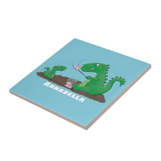 Cute dragons roasting marshmallows cartoon tegeltje (Zijkant)