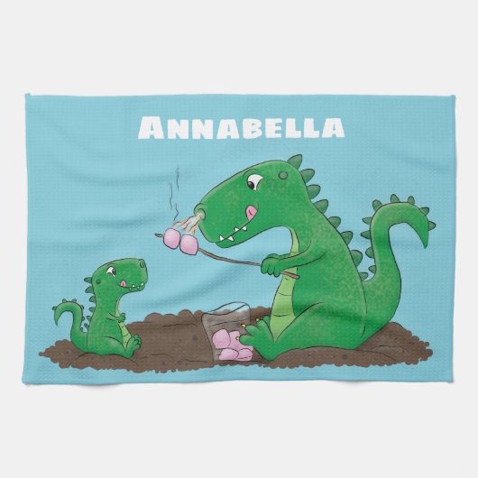Cute dragons roasting marshmallows cartoon theedoek (Horizontaal)