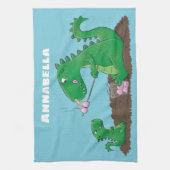 Cute dragons roasting marshmallows cartoon theedoek (Verticaal)