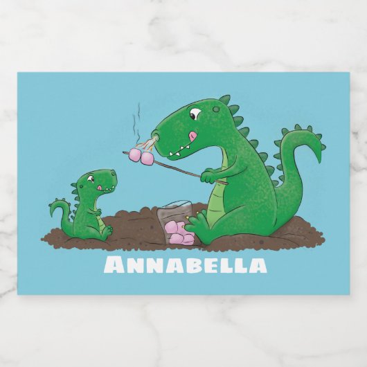 Cute dragons roasting marshmallows cartoon voedselcontainer etiket (Enkel label)