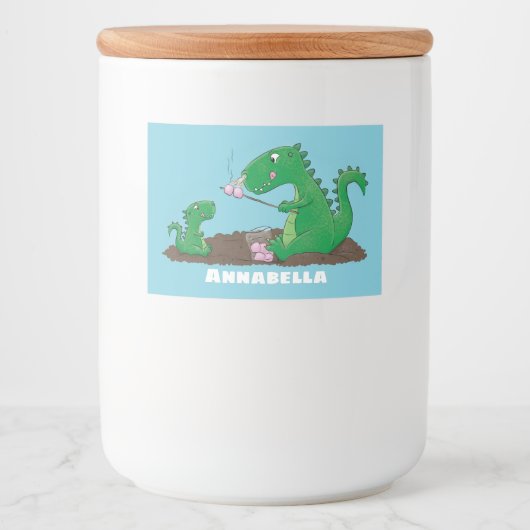 Cute dragons roasting marshmallows cartoon voedselcontainer etiket (Voorkant)